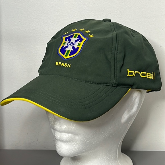 Vintage Brasil National Team Hat Cap Green Yellow Nike Strapback - Picture 1 of 5